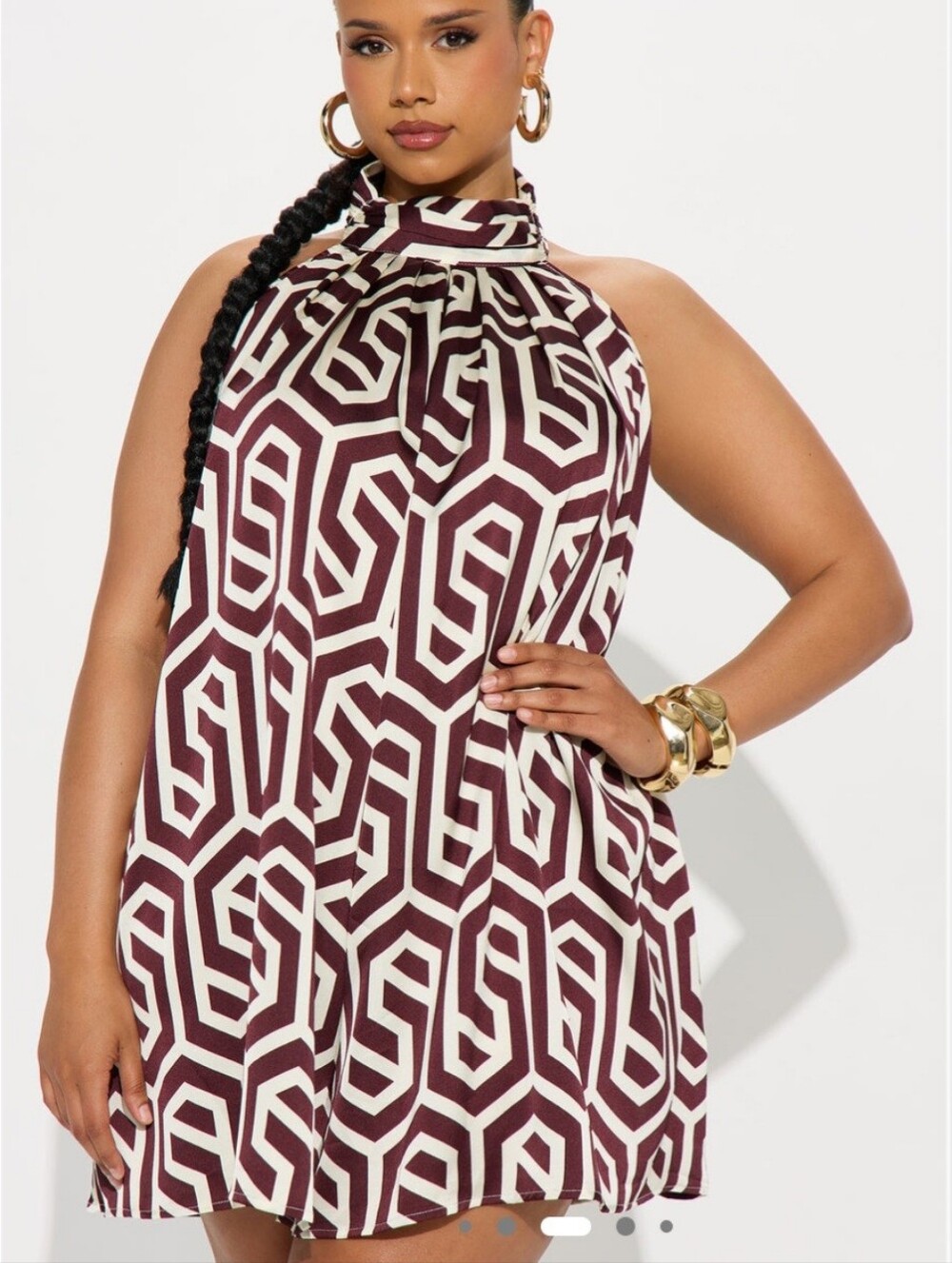 Geometric Halter Romper in Burgundy and White